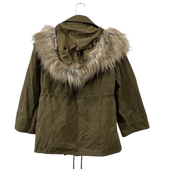 ZARA WOMAN Faux fur hooded Parka Jacket short olive green Size S - Picture 2 of 7
